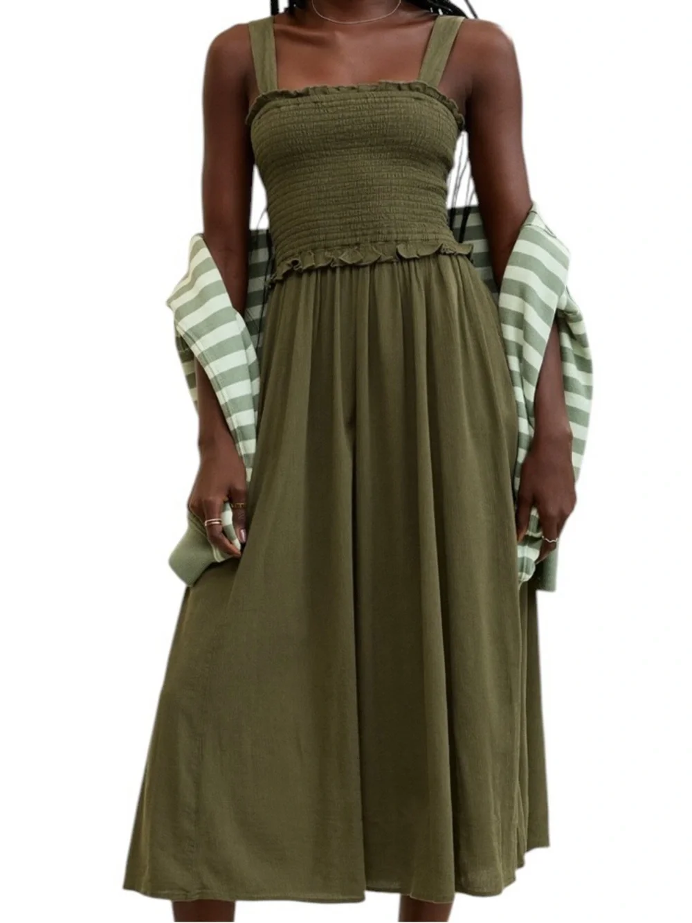 Aerie At The Barre Smocked Dress Military Green NWT Size Medium - Picture 7 of 7
